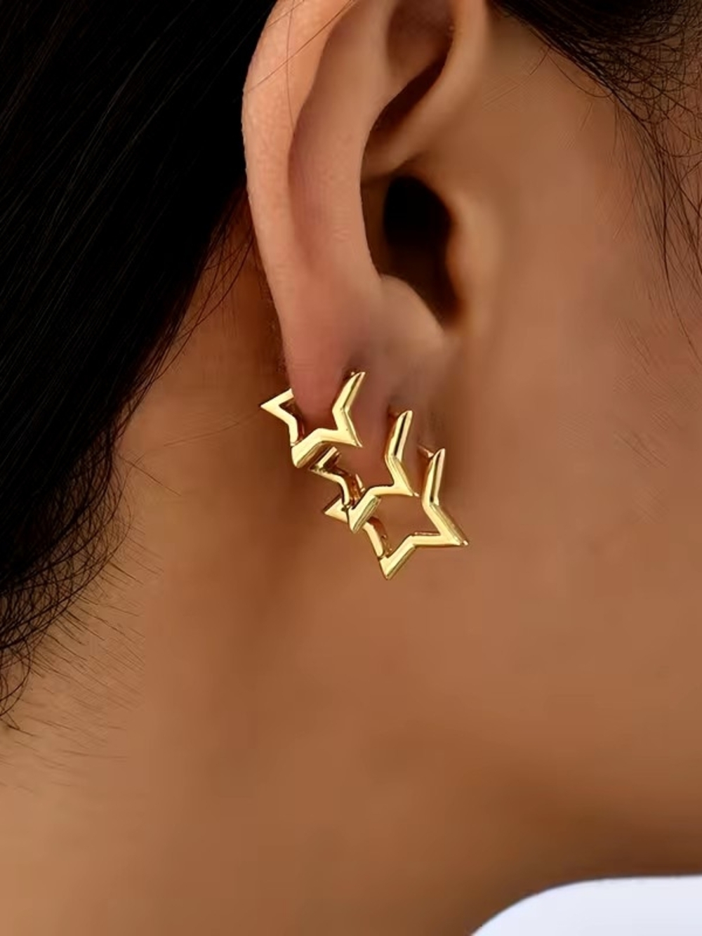 3 Pairs Of Minimalist Gold Star Cluster Hoop Earrings - Women Jewelry